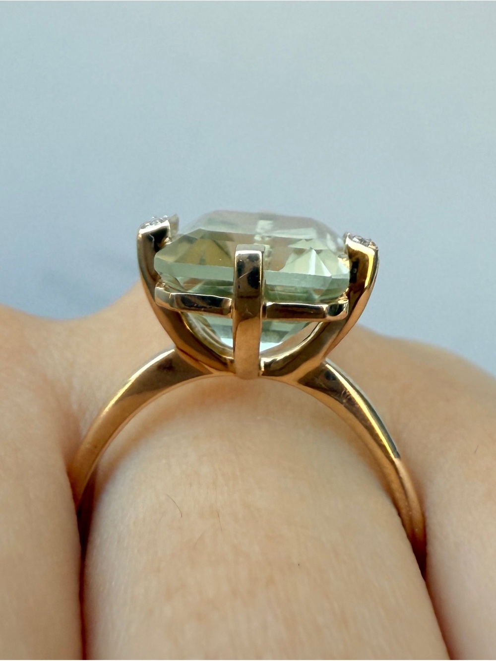 Aquamarine Emerald-Cut Ring with Diamond Accents - Light Blue - Picture 7 of 14
